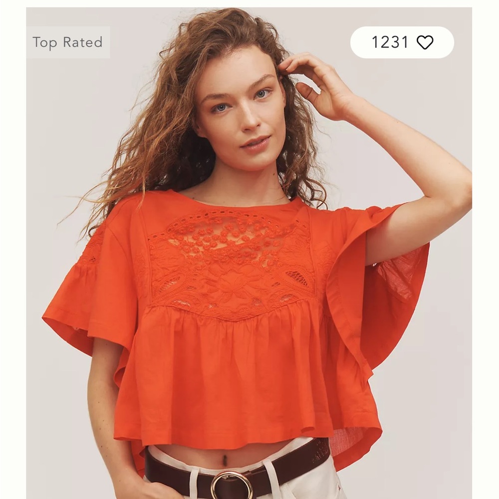 NWT Maeve Short-Sleeve Embellished Swing Top in Cherry Tomato